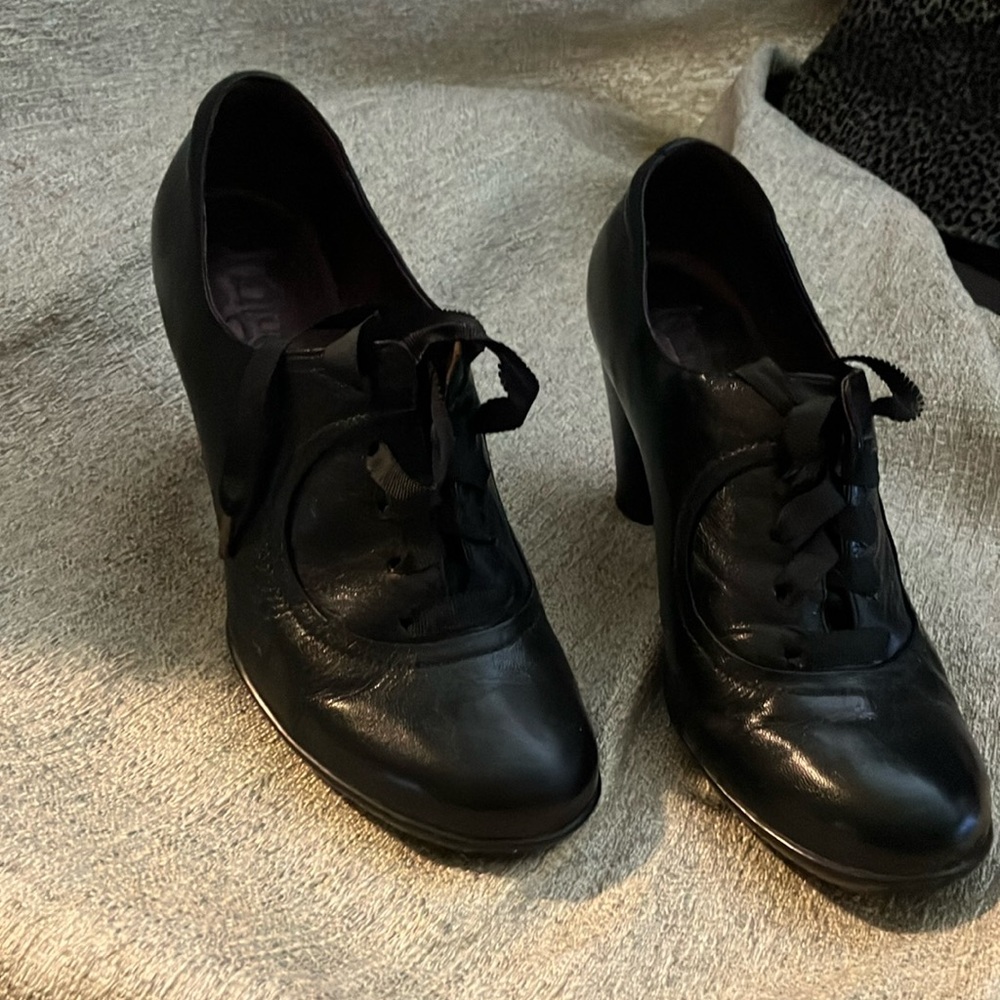 Black leather lace up heels by Indigo size 8